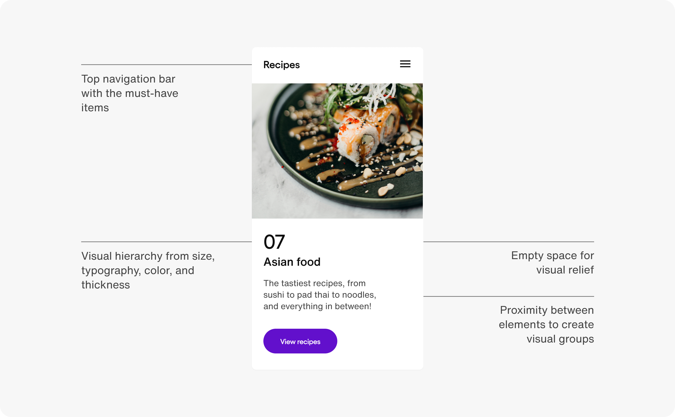 Recipe card with thoughtful typeface