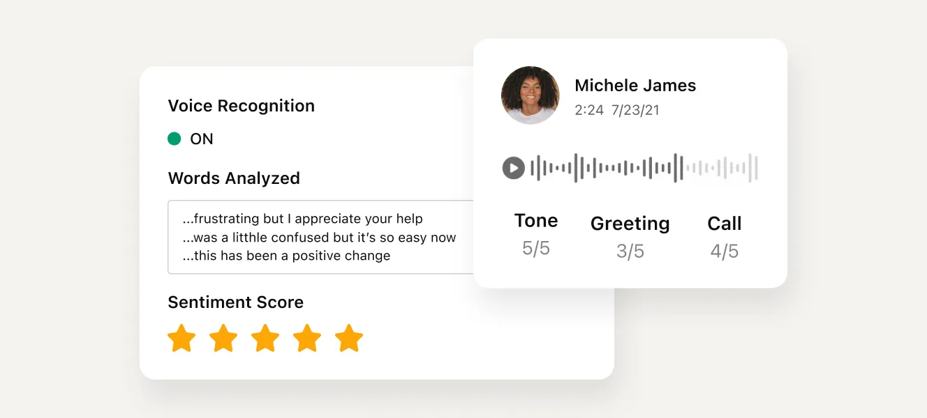 AI agent provides feedback to human reps to improve performance.