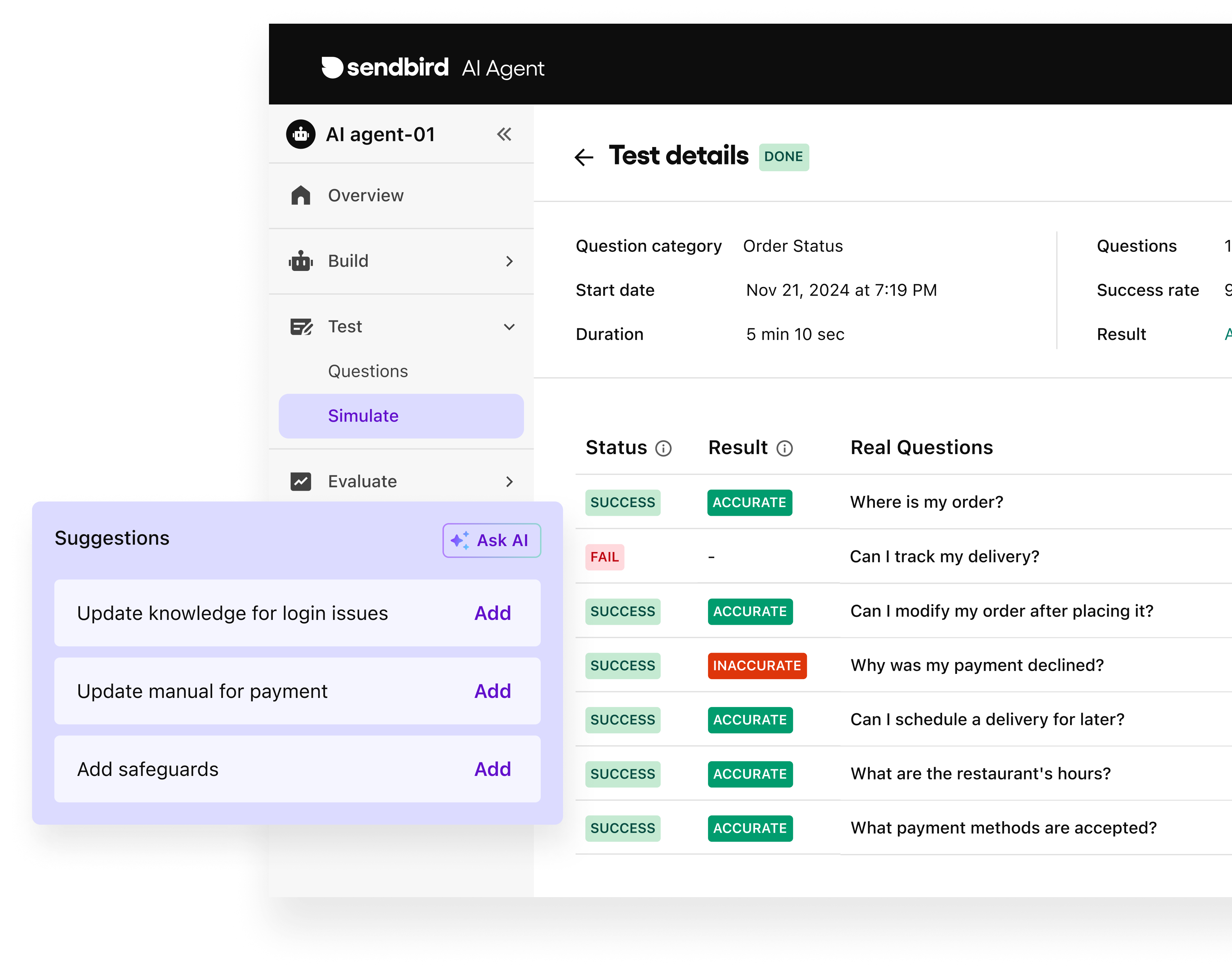 AI agent validation test