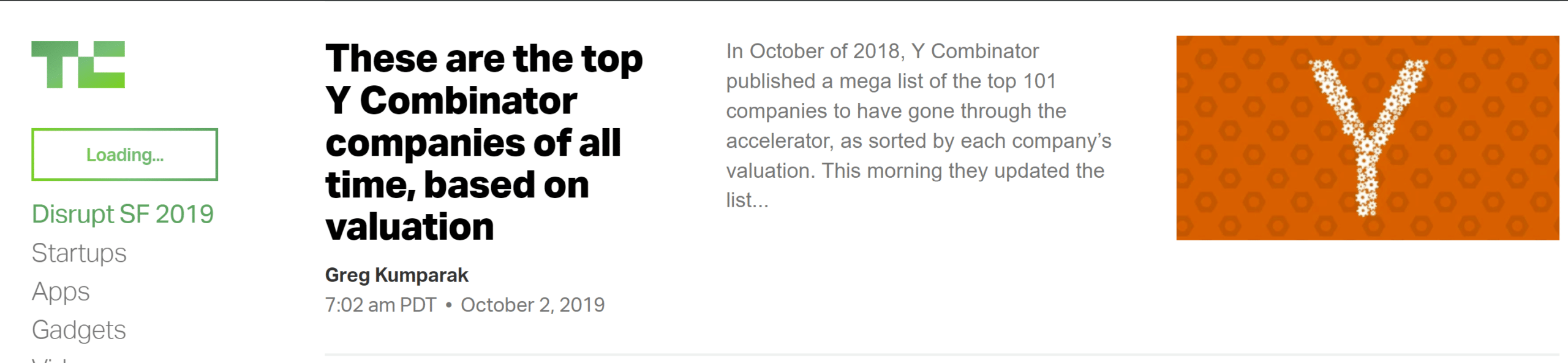 Blog TechCrunch headline