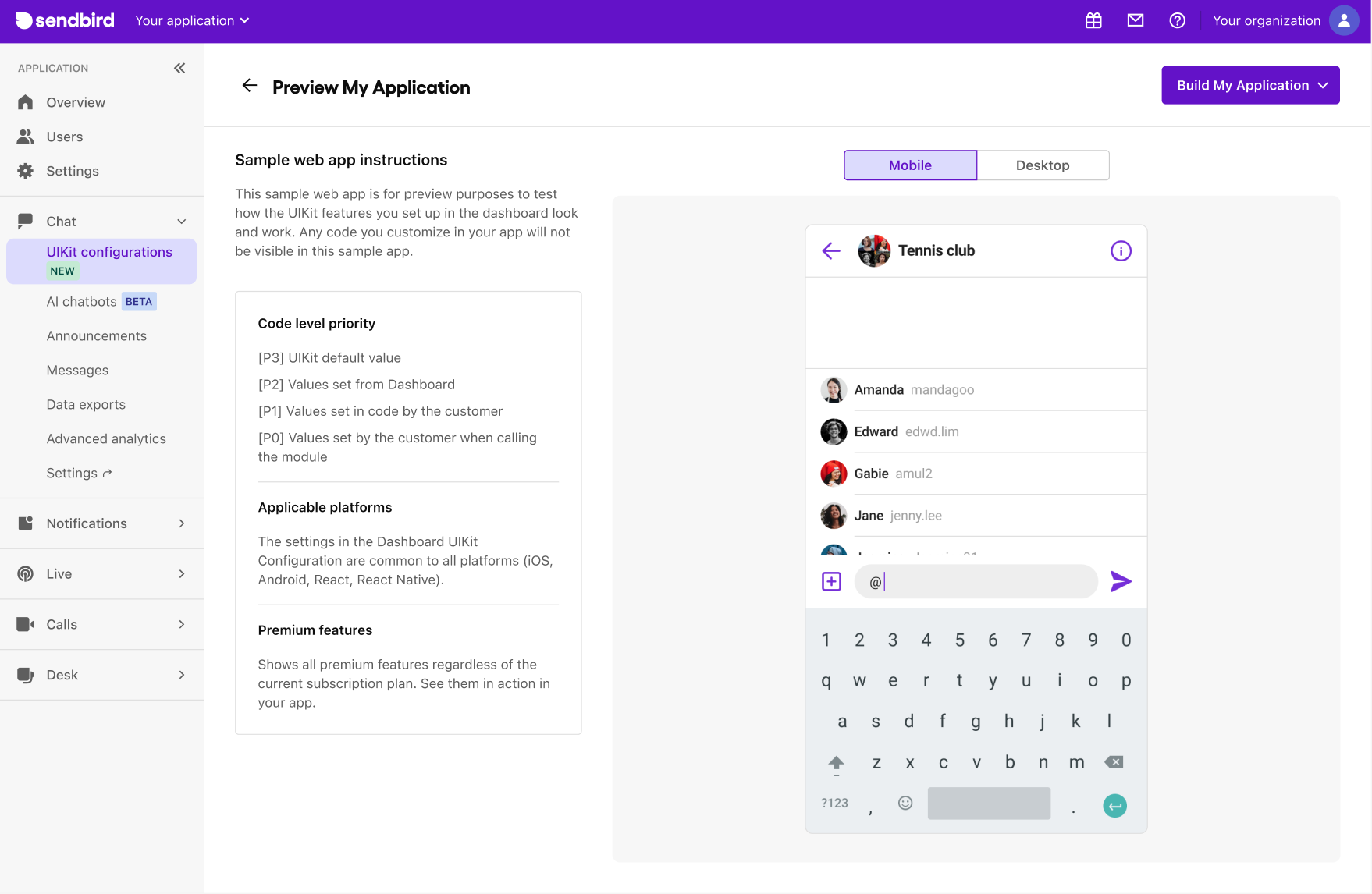 Figure 4. Sendbird UIKit Dashboard UX preview and testing