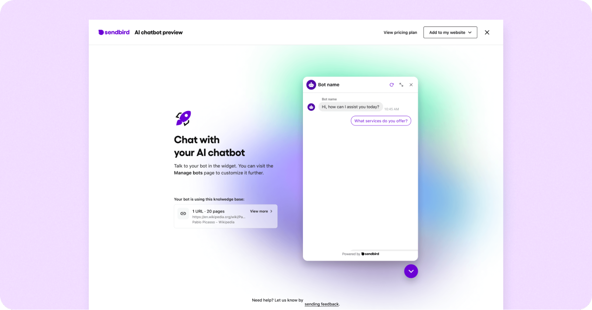 Your AI chatbot in the Sendbird dashboard