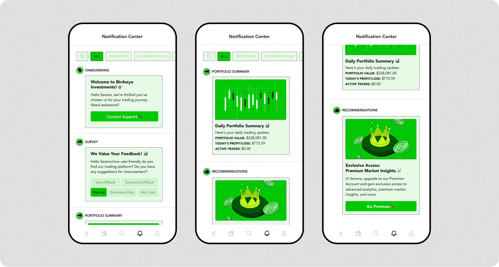 An example of an in-app notification feed