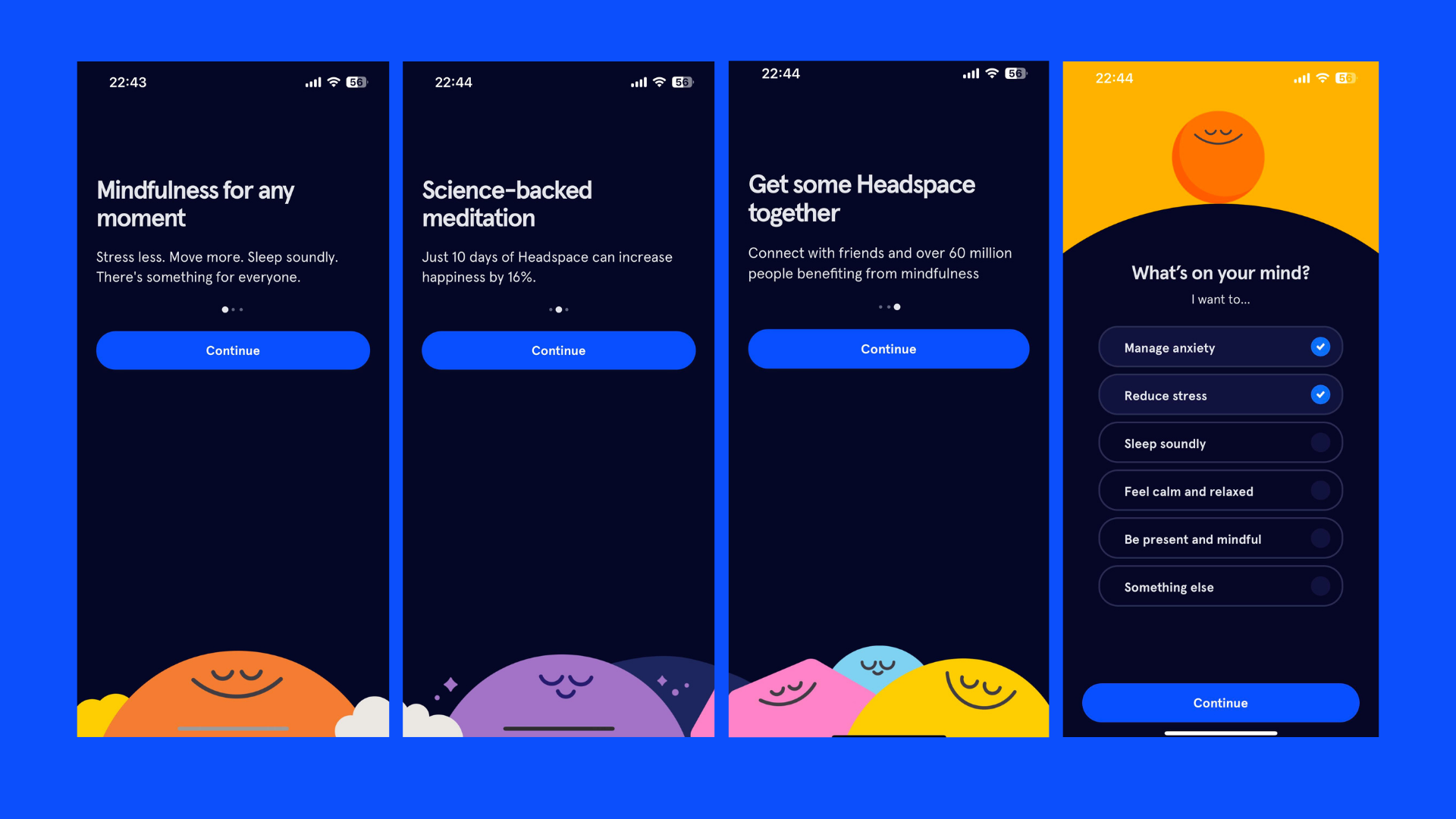 Images of Headspace app onboarding