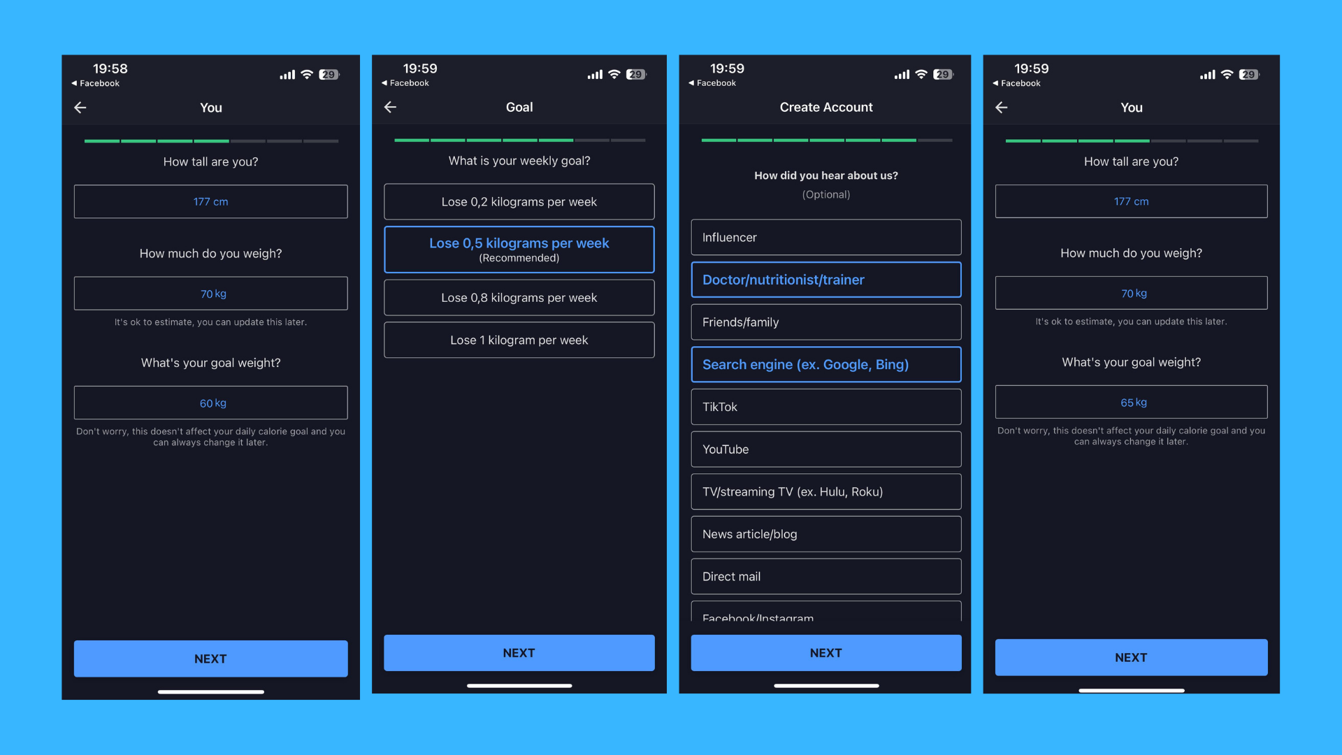 Images of MyFitnessPal app onboarding