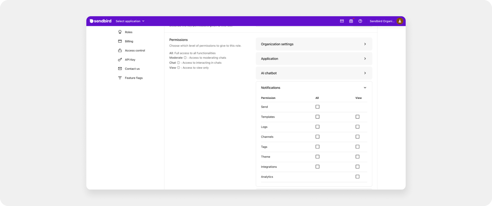 Setting the role and permissions of their team members using the notification tool dashboard.