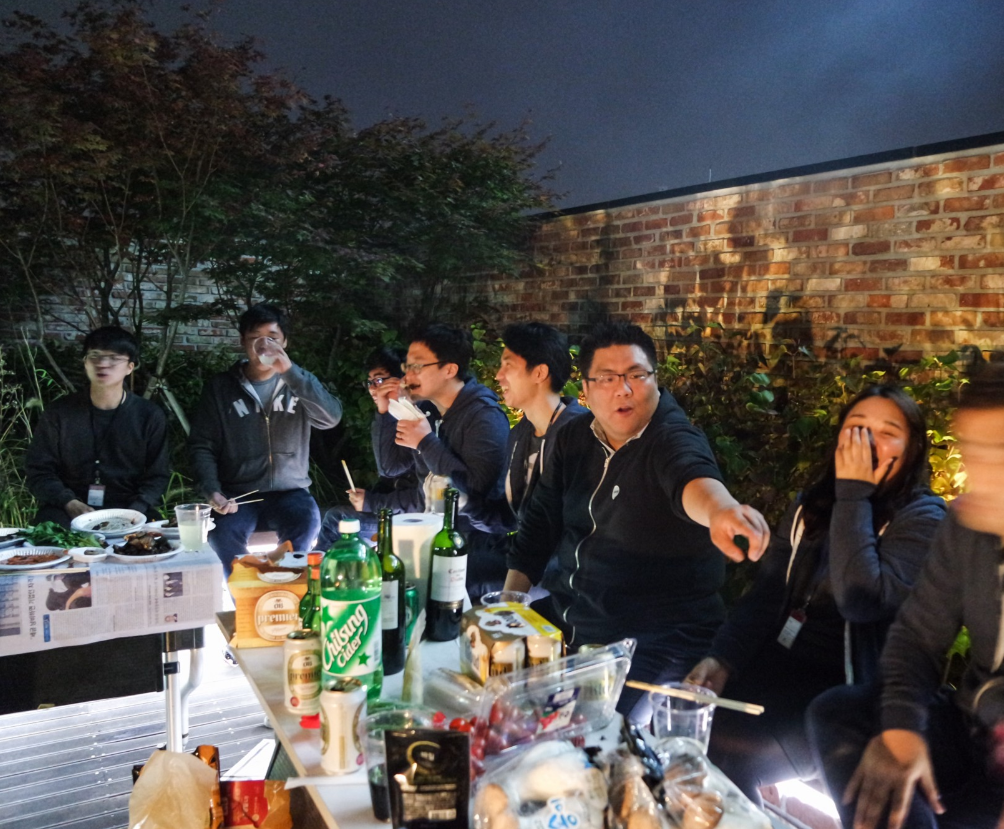 Blog group dining around a table