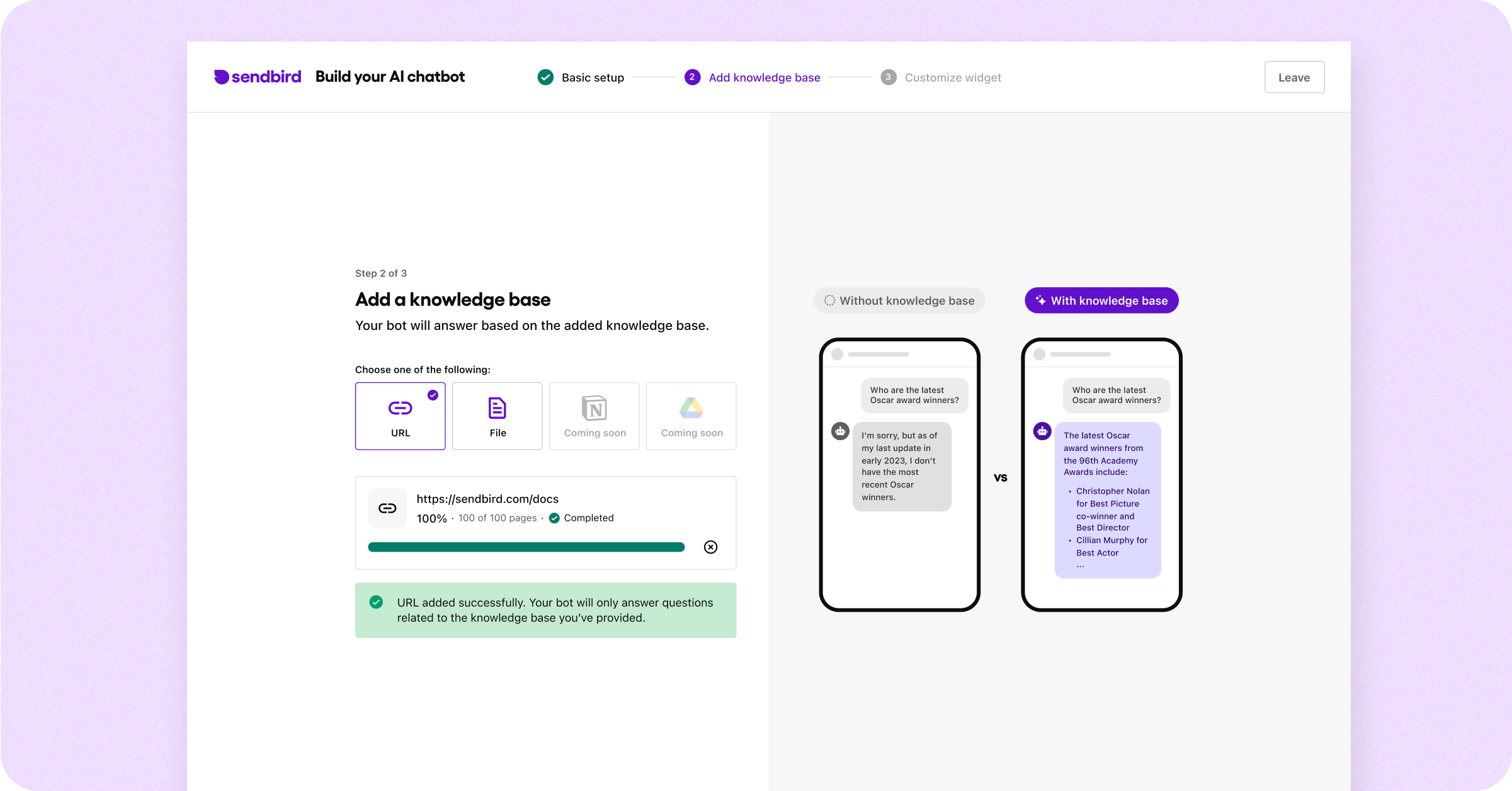 Add a URL as the chatbot’s knowledge base