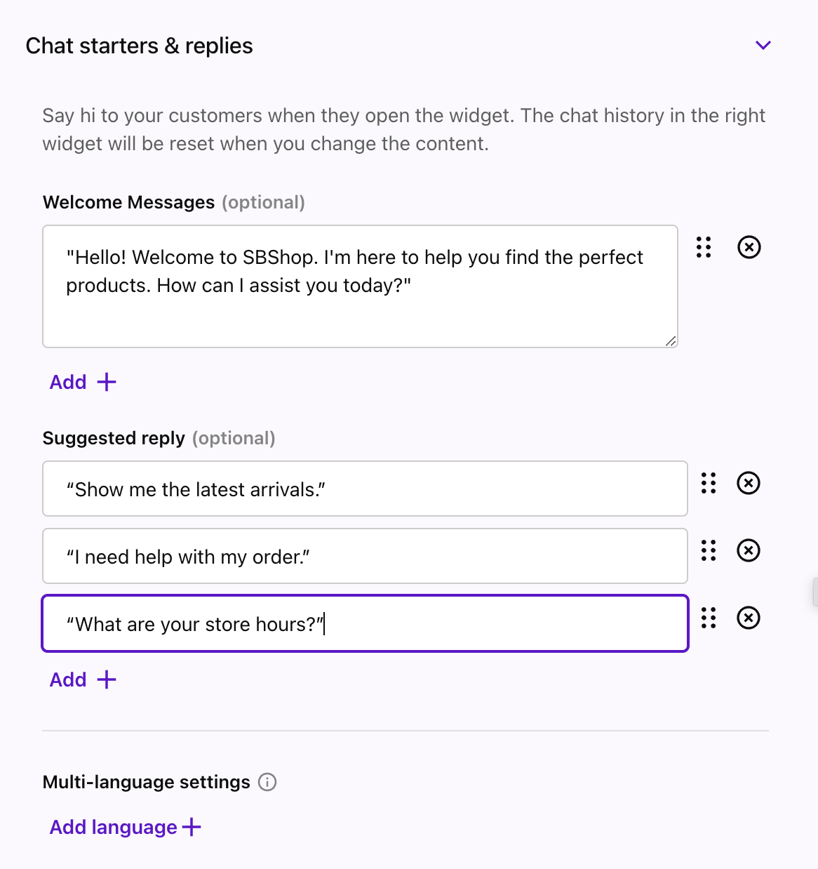 Chat starters and replies