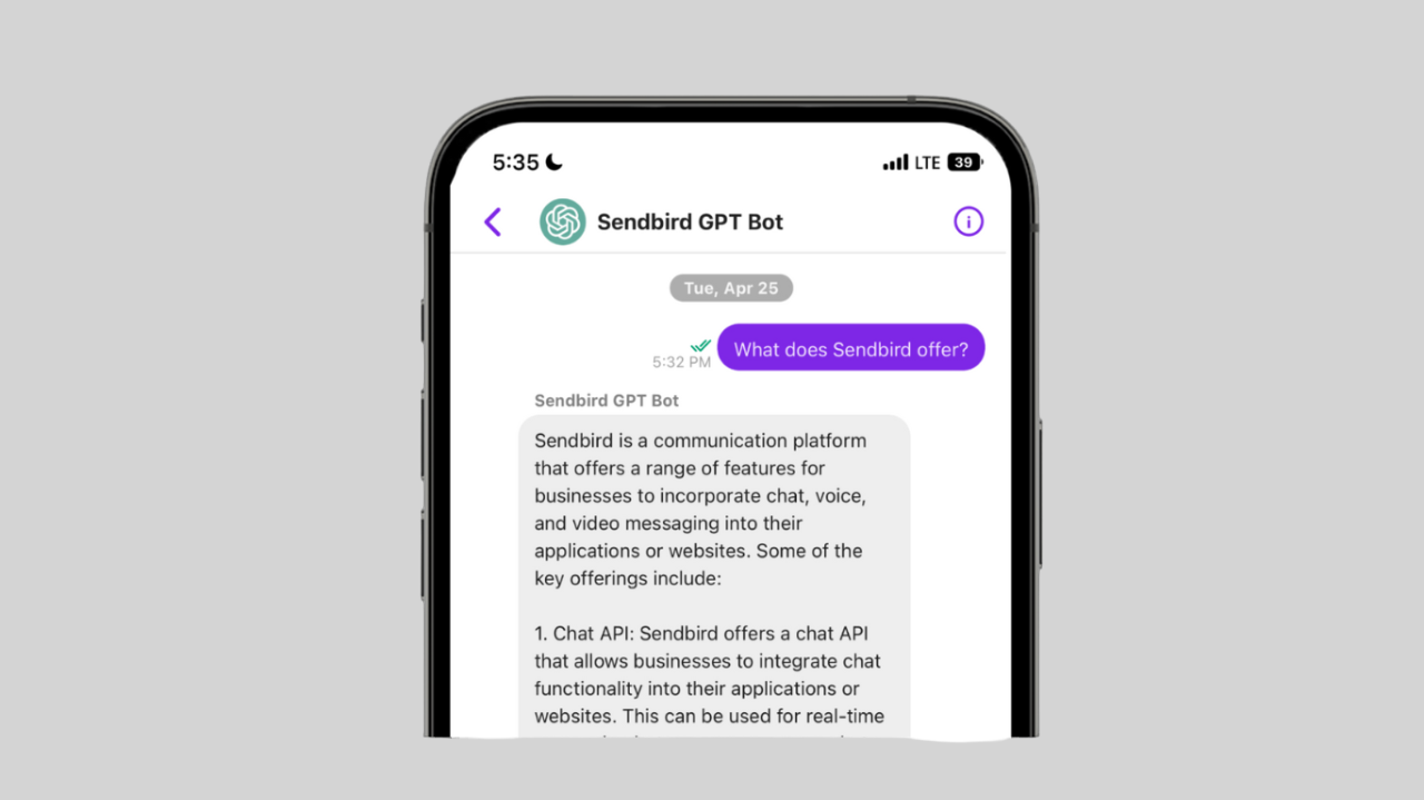 A screenshot depicting a mobile-friendly UI for ChatGPT powered chatbots