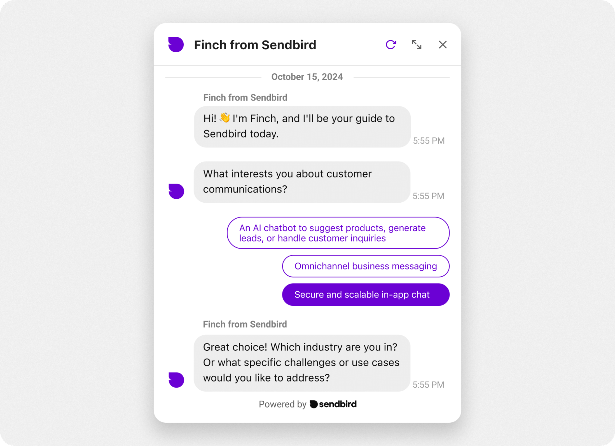 Sendbird's AI chatbot example