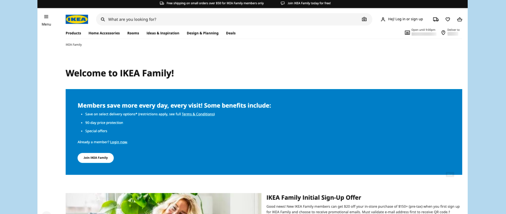 An image depicting the IKEA Family homepage