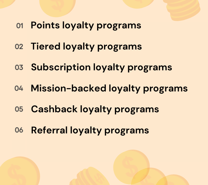 An image listing the types of customer loyalty programs