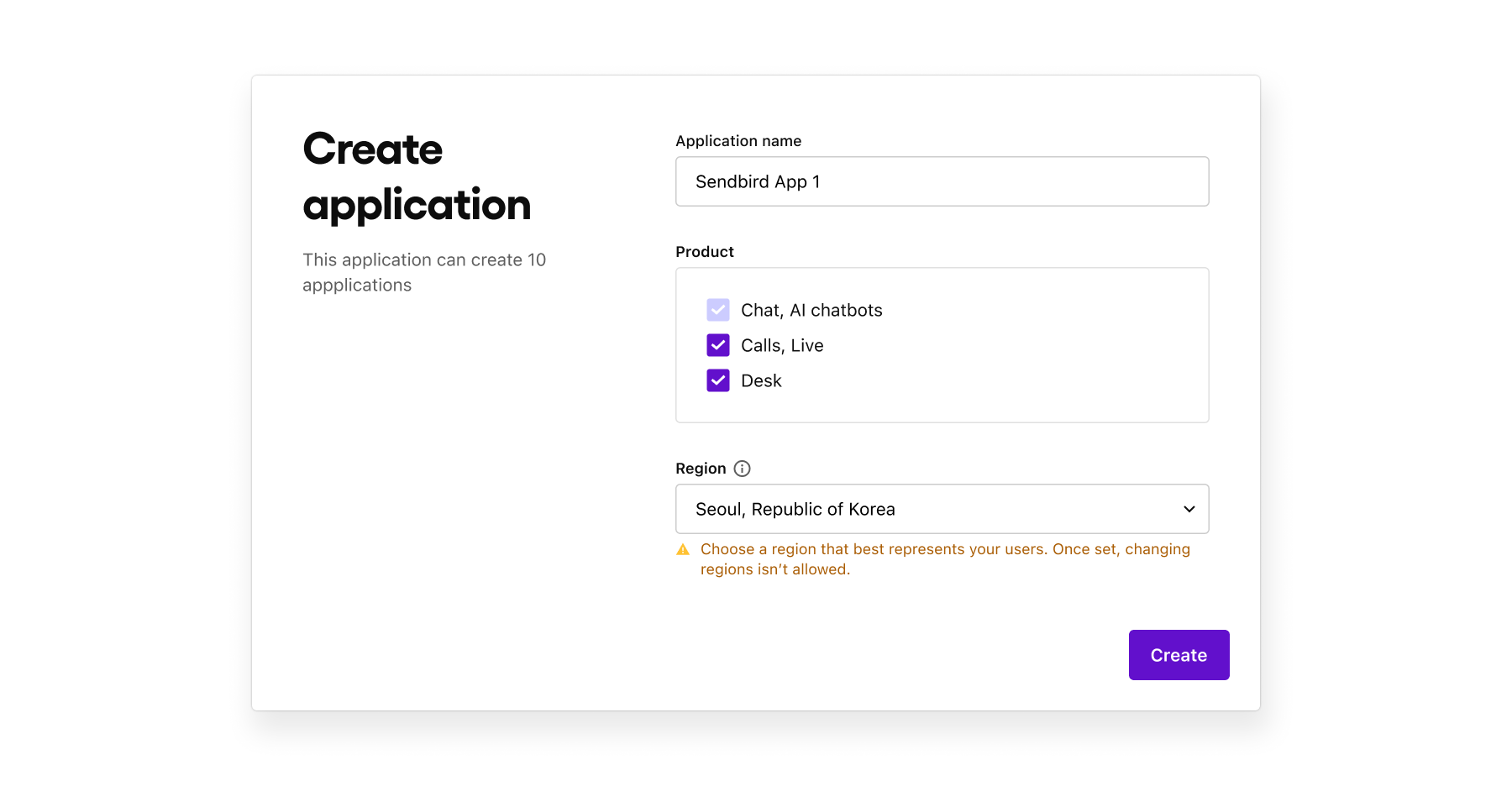 Figure 1: A user creates a new Sendbird application