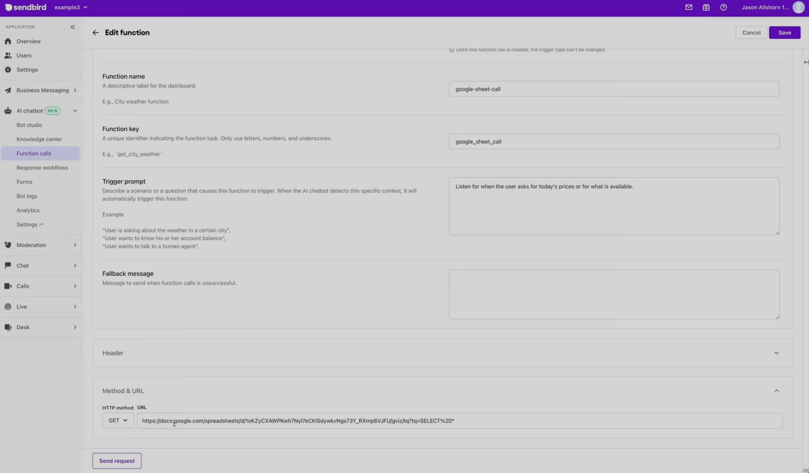 Google Sheets AI chatbot