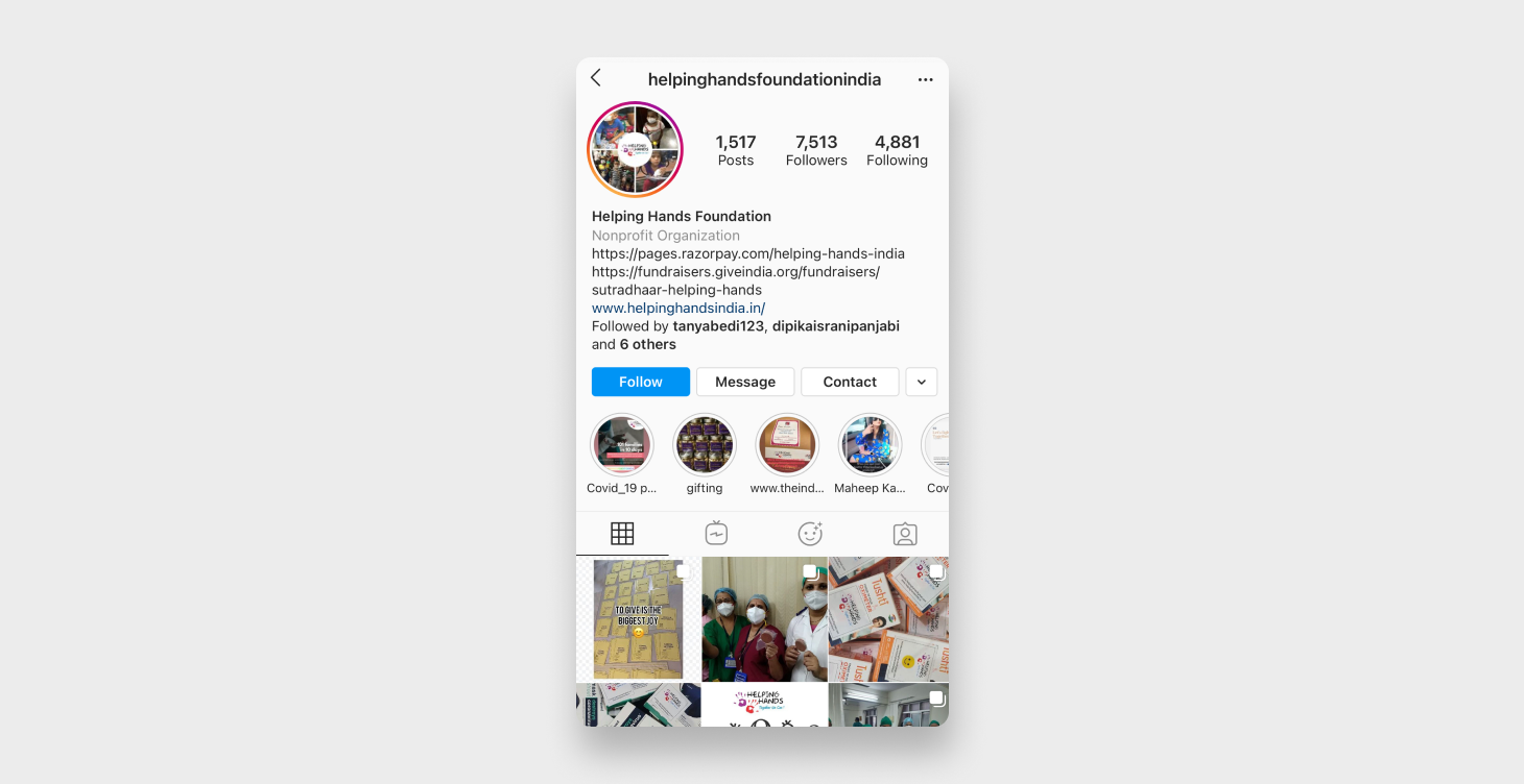 Helping Hands Foundation Instagram