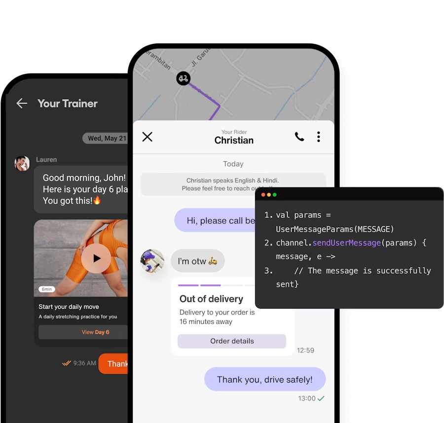 In-app chat conversations between a delivery driver and their customer