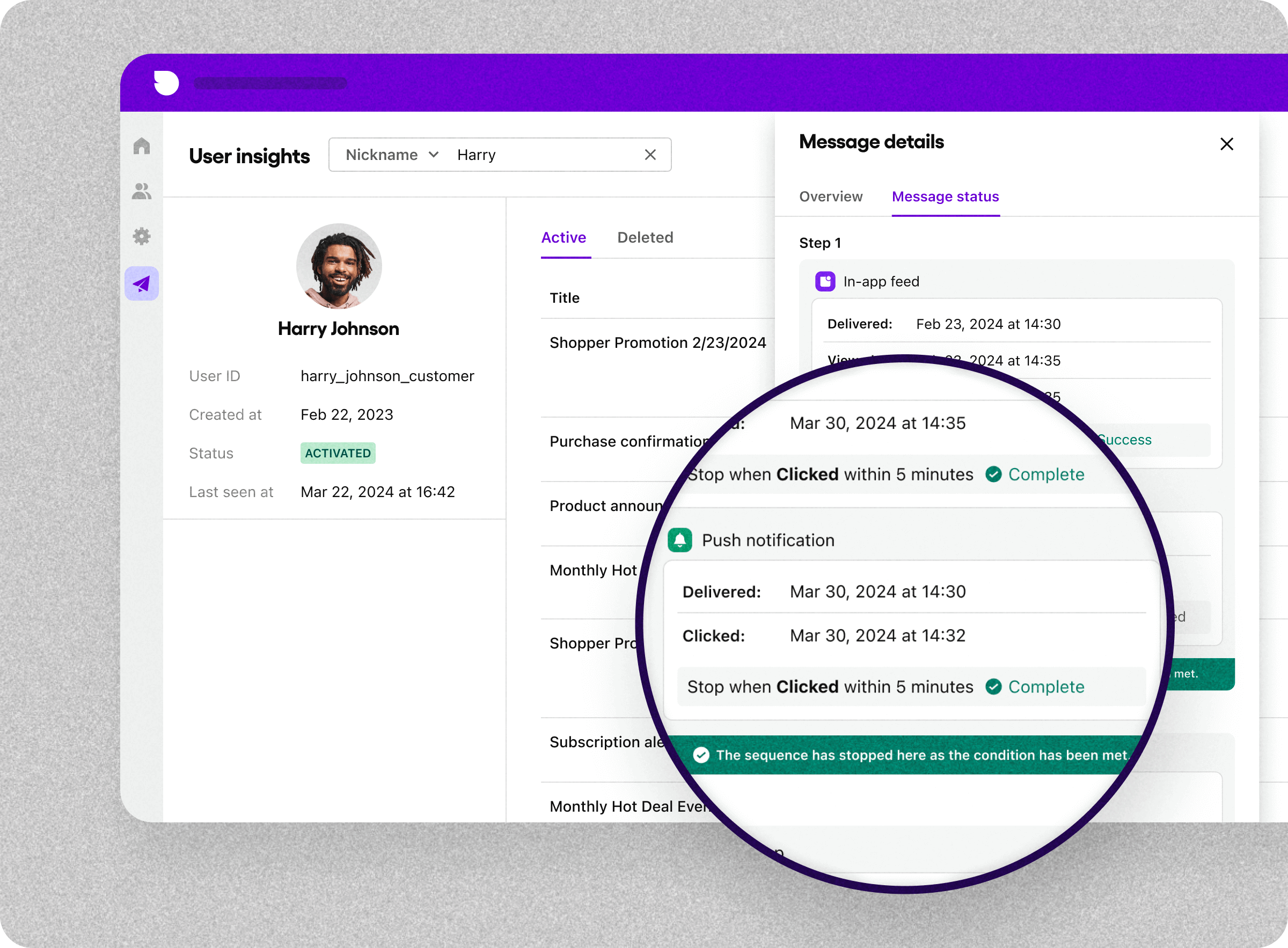 User insights on Sendbird dashboard
