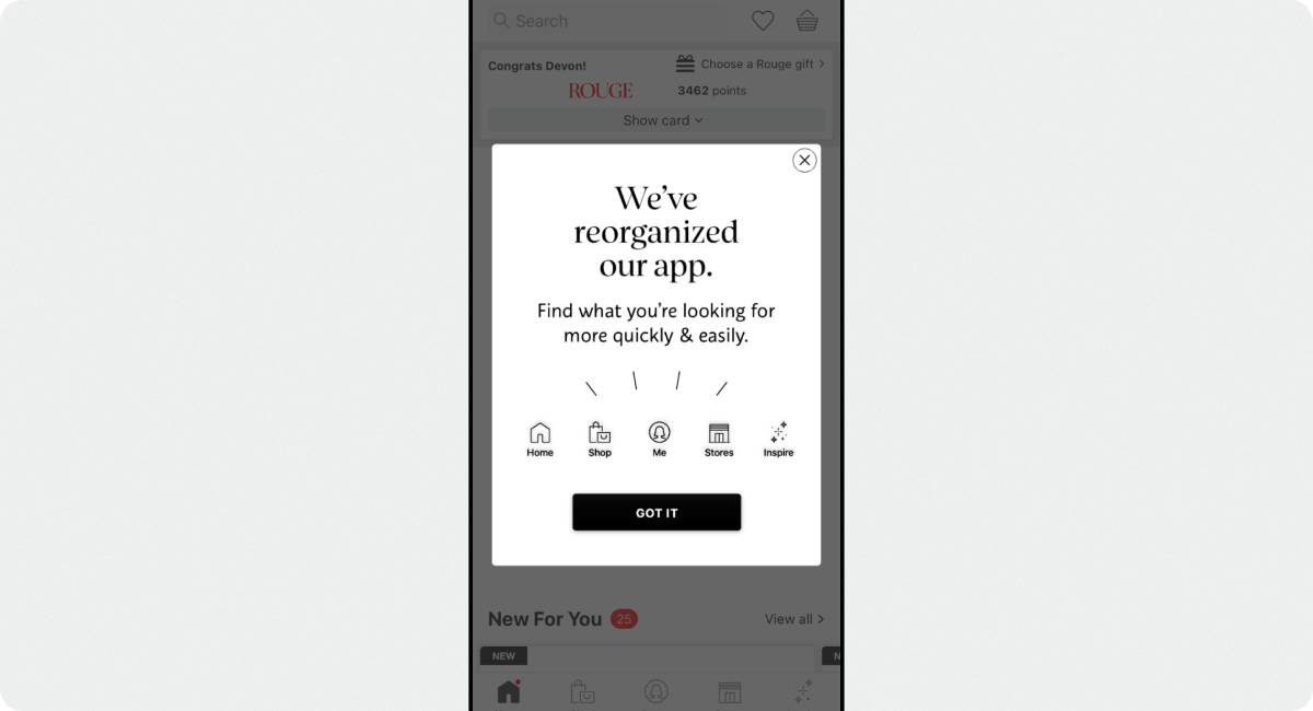 Modal in-app notification