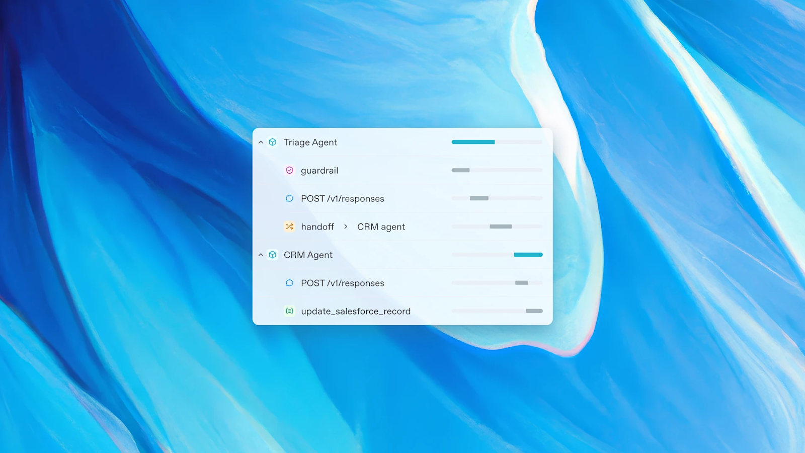 OpenAI AI agent builder showing agent workflow creation interface on blue background