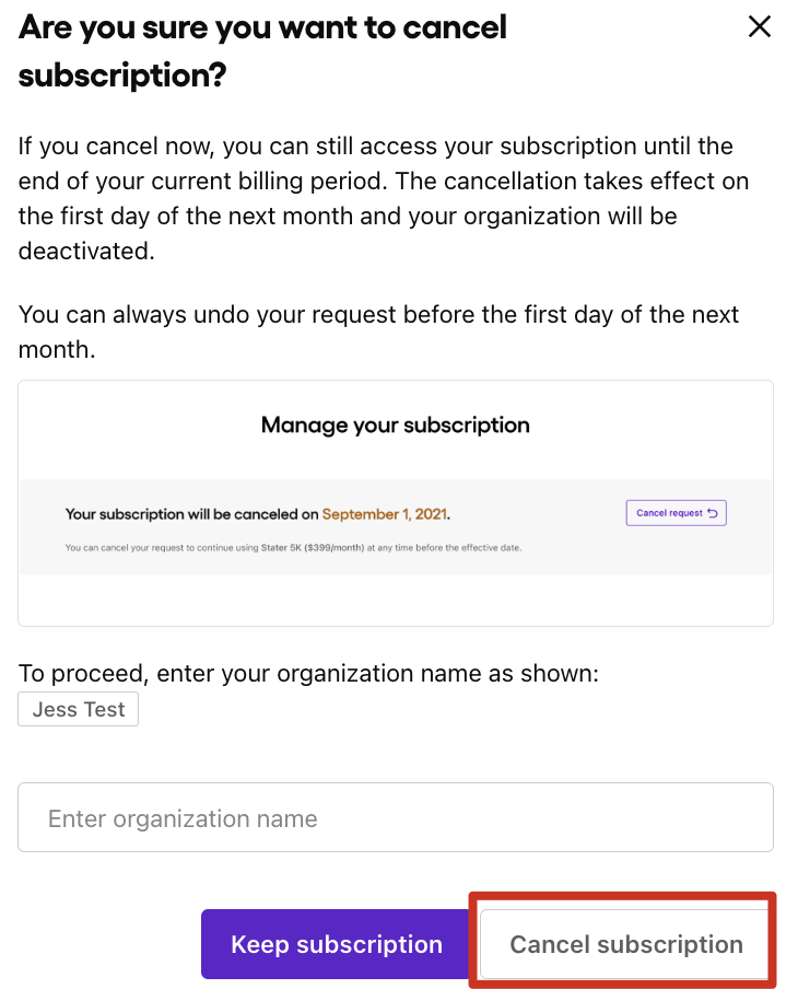 Pricing FAQ cancellation confirmation