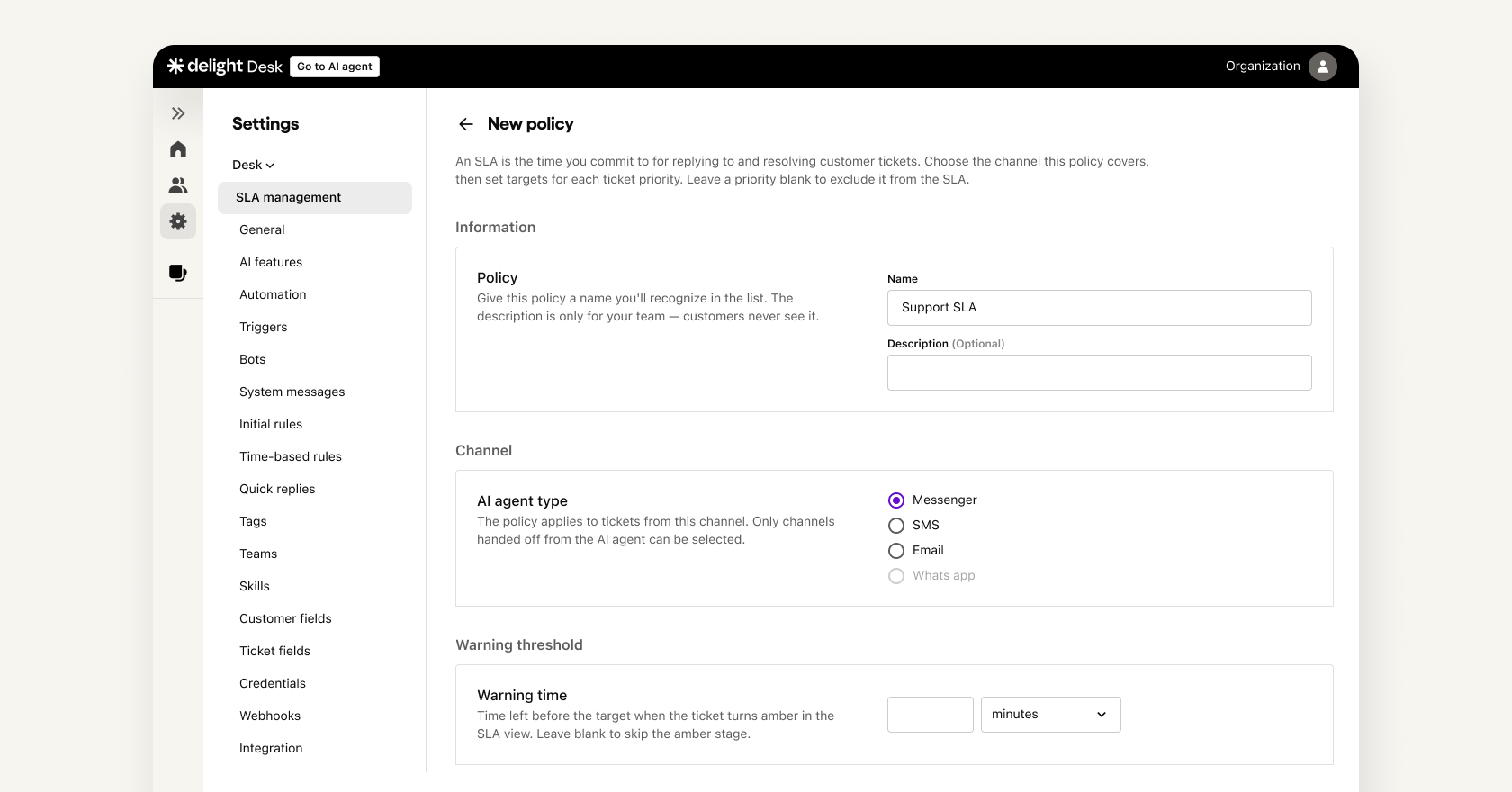SLA Management builds that system into Delight Desk