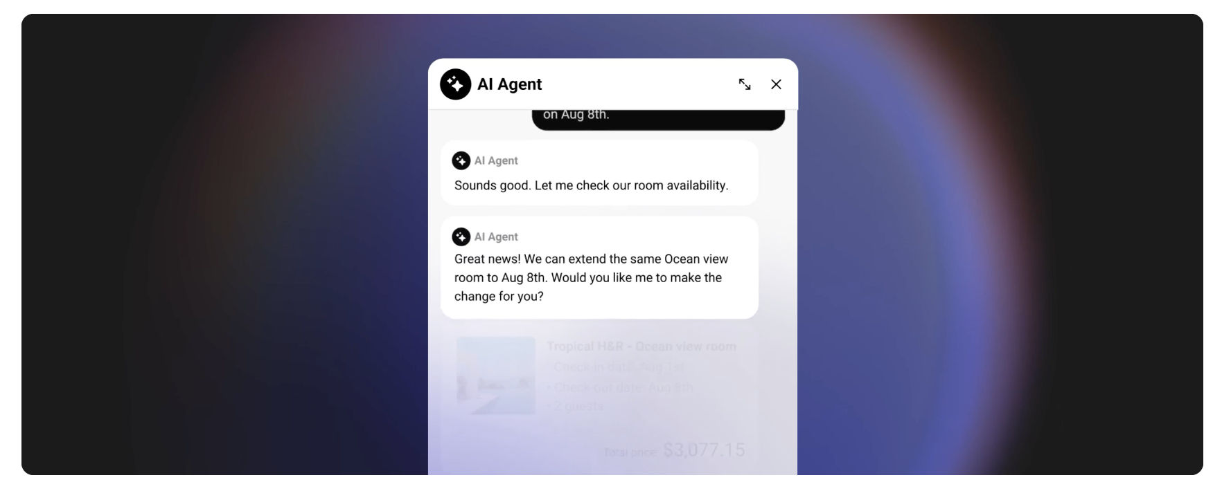 an AI agent chats with a user about booking a room