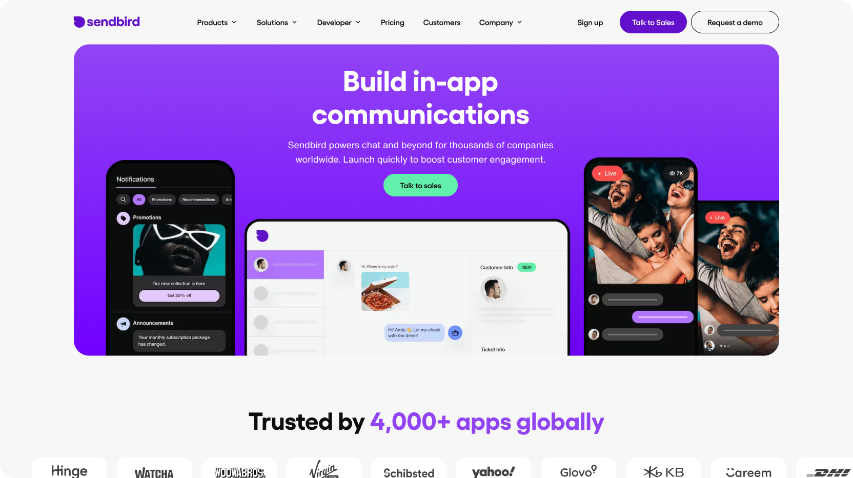 Sendbird home page