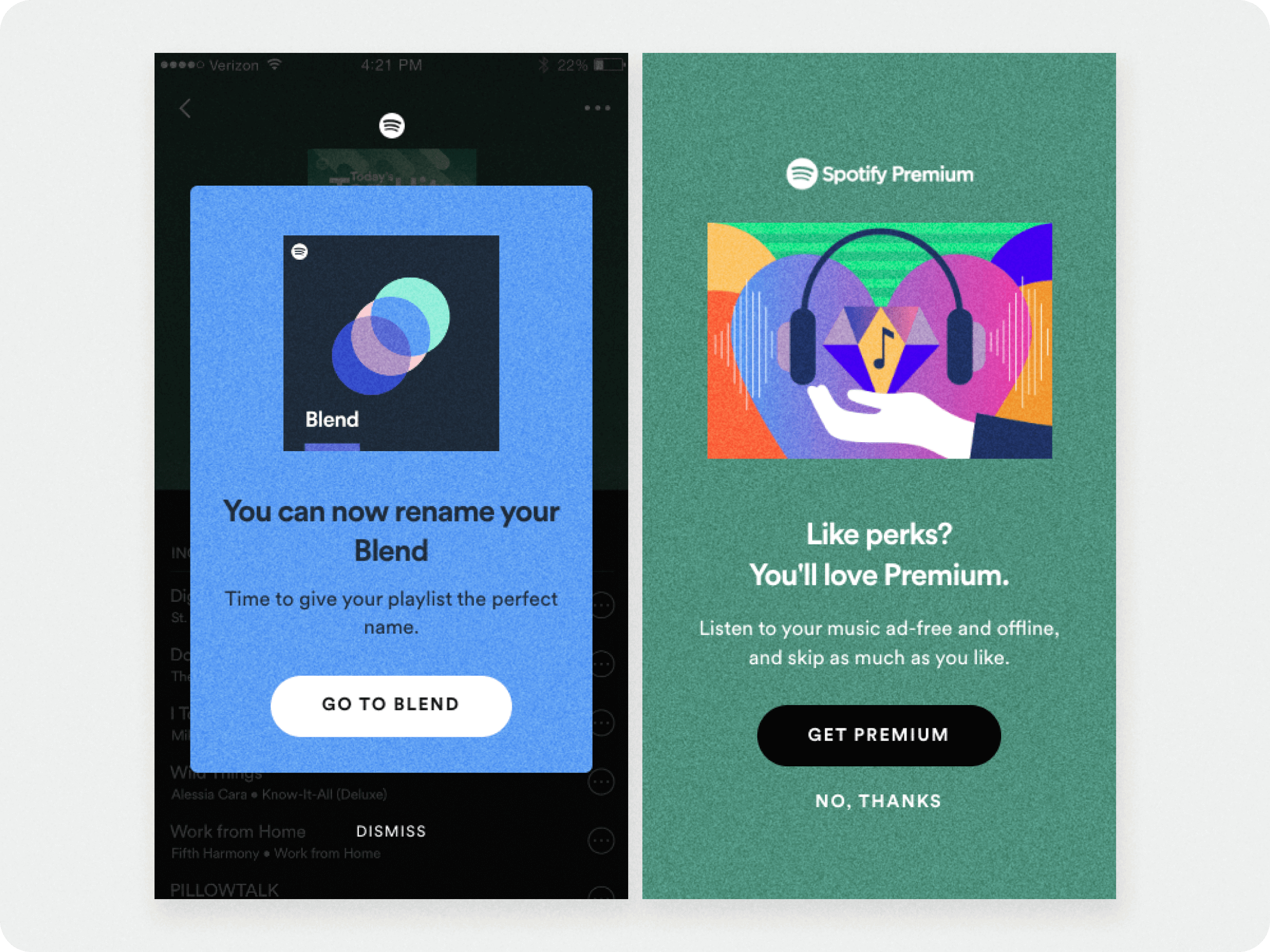 Spotify uses in-app messages to promote features and upgrades