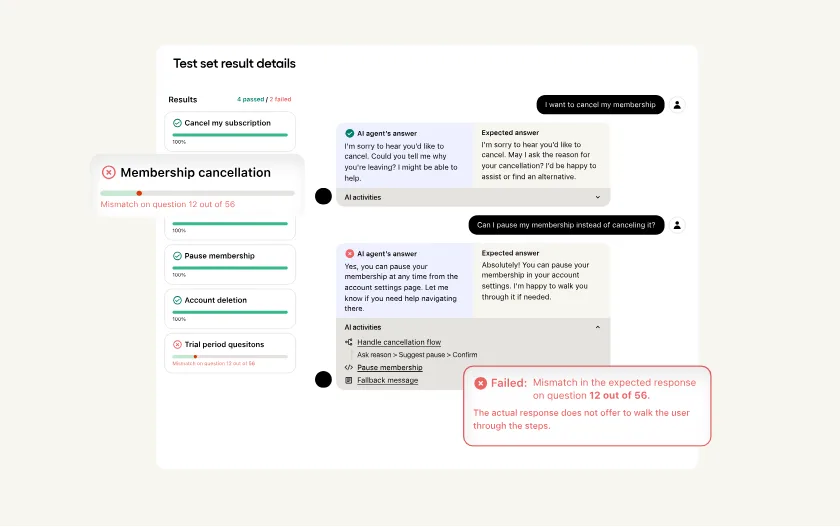 Run test conversations to monitor your AI agent