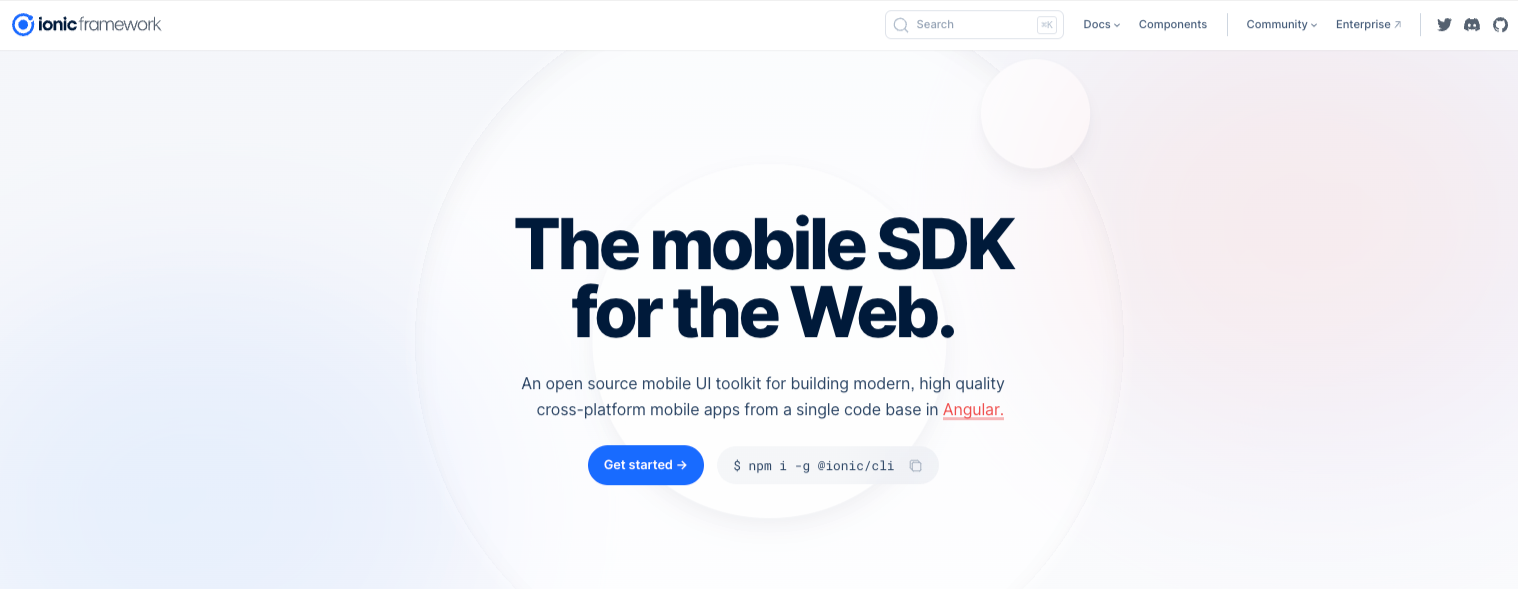 Ionic homepage
