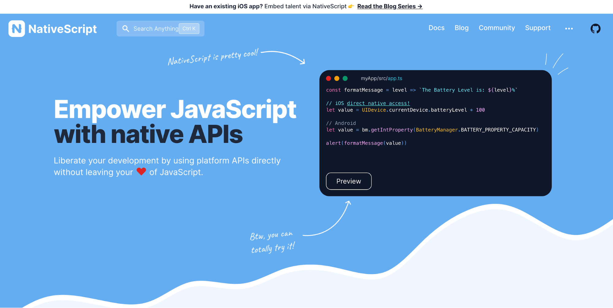 NativeScript homepage