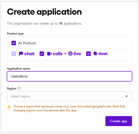 Create application dialog window