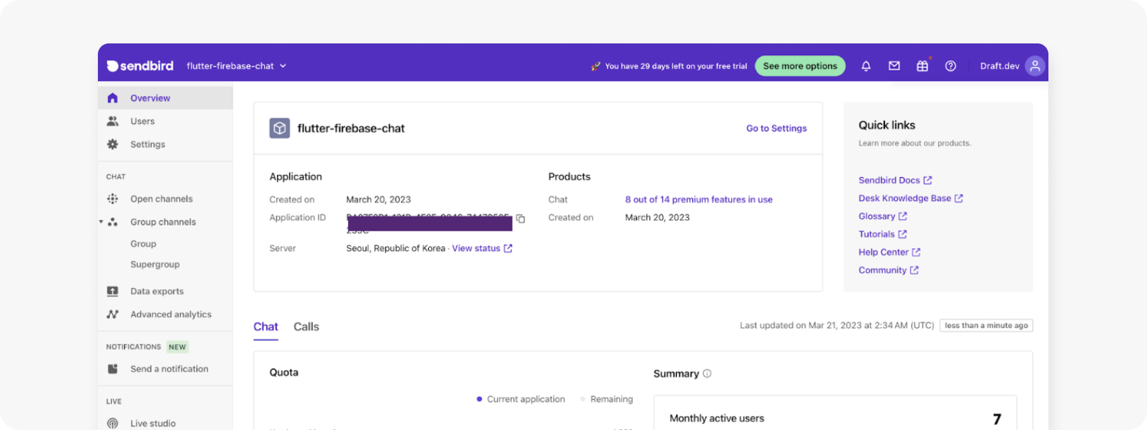 Application ID in the Sendbird dashboard
