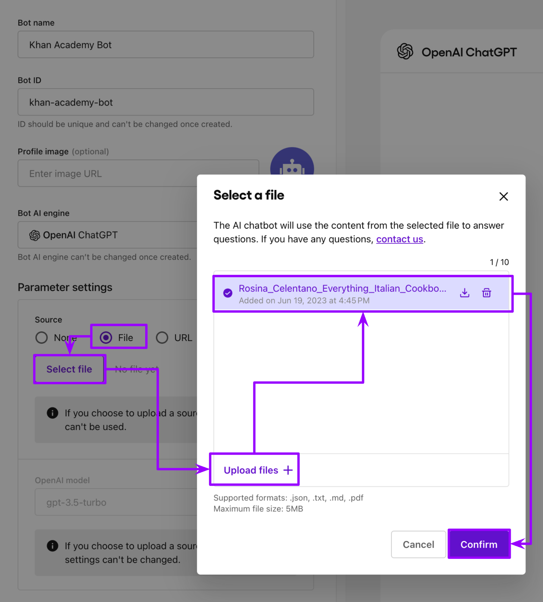 select a PDF or txt file