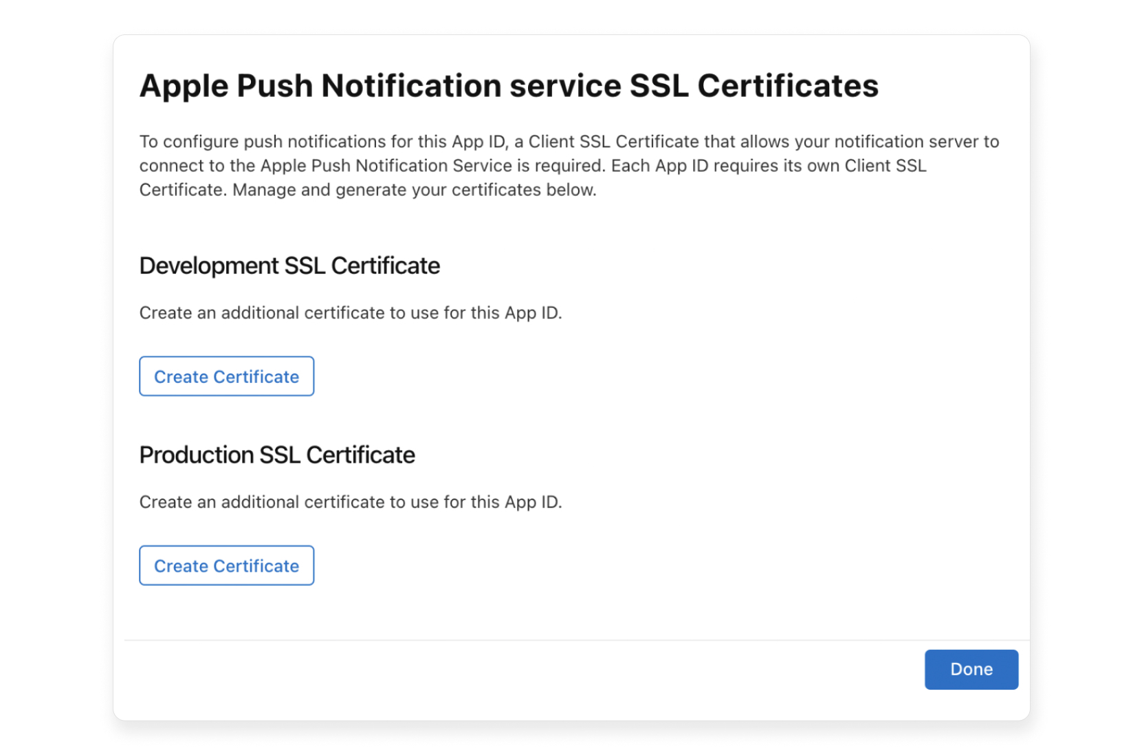 create a Development or Production SSL certificate