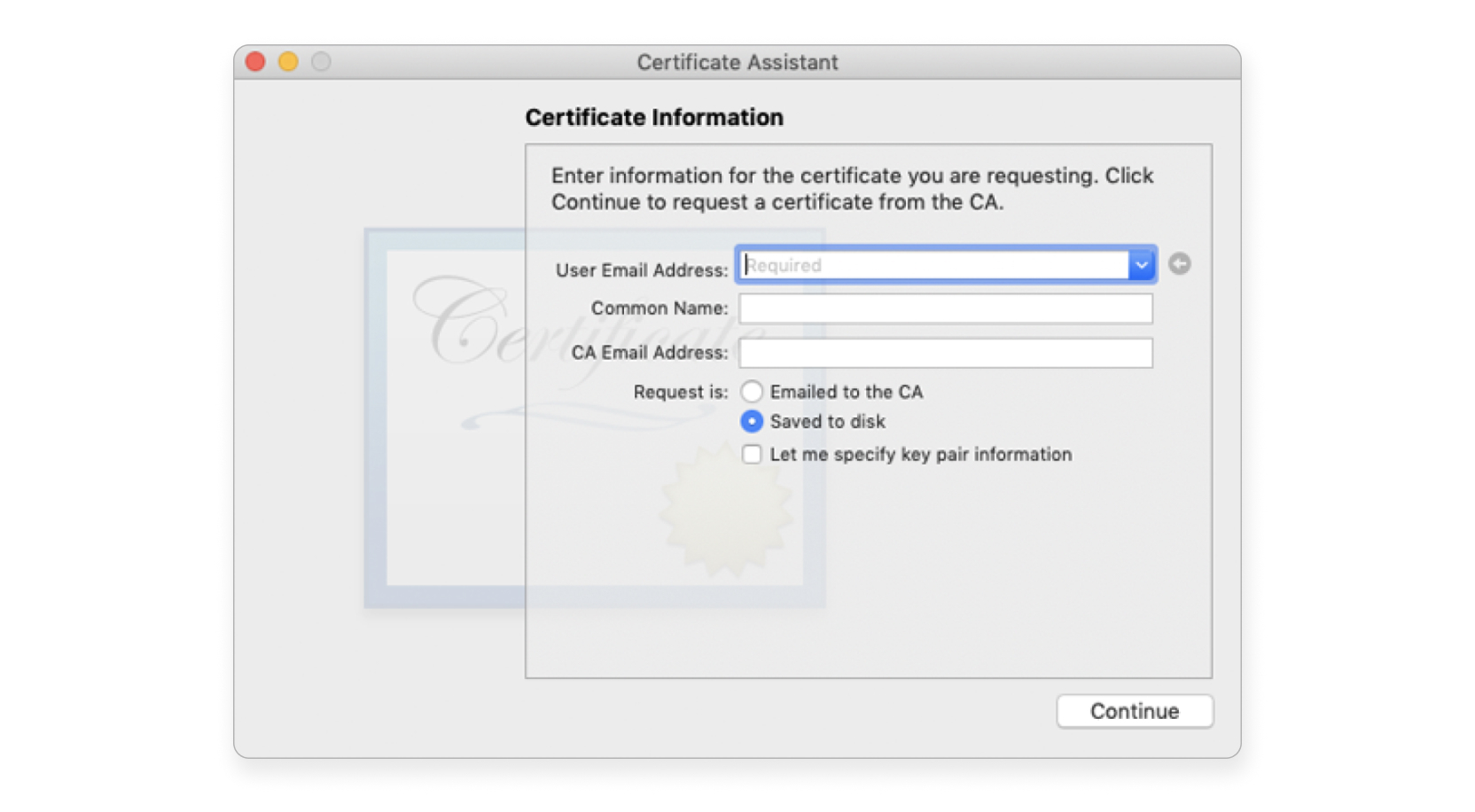 Certificate Assistant > Certificate Information