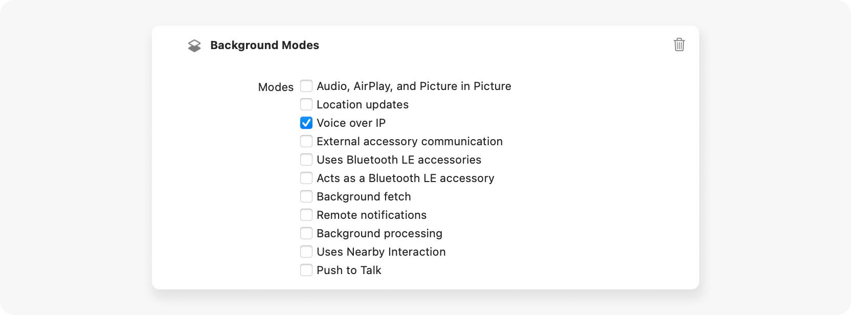 Configure Xcode to support VoIP capability