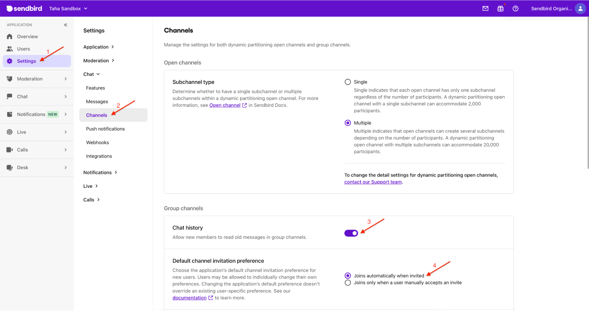 Configure group channel settings