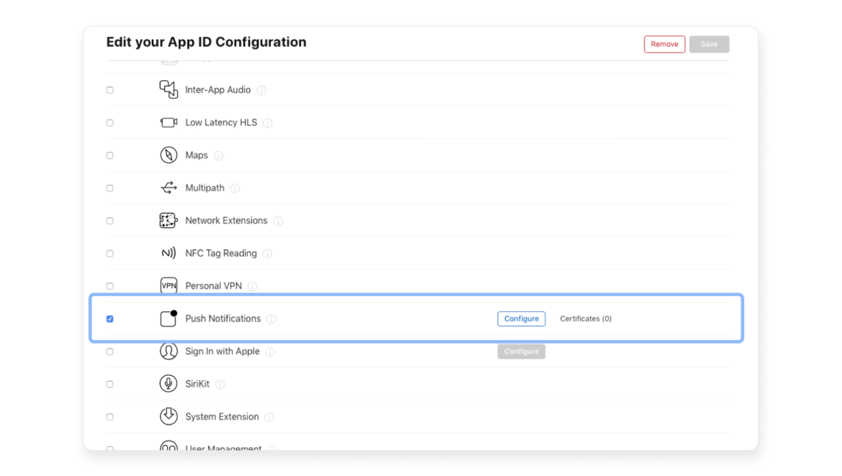 App ID Configuration window