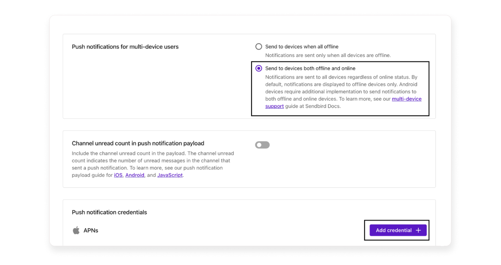 ‘Send to devices both online and offline’ option