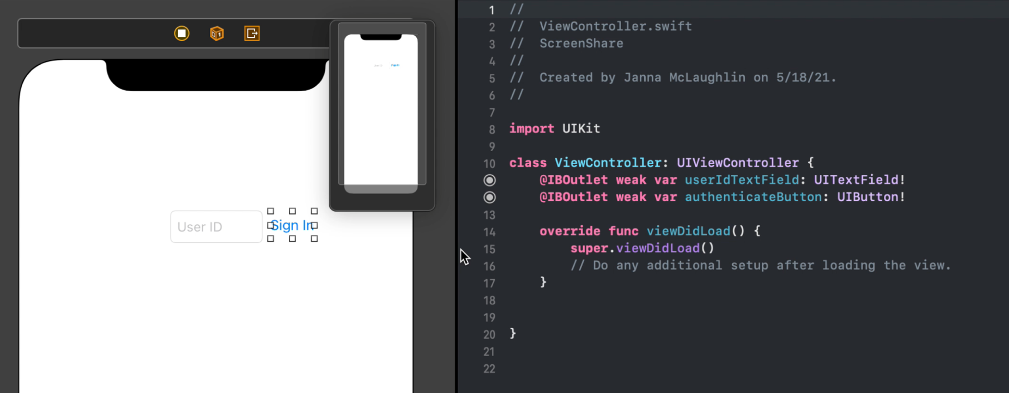 Tutorial authenticate button