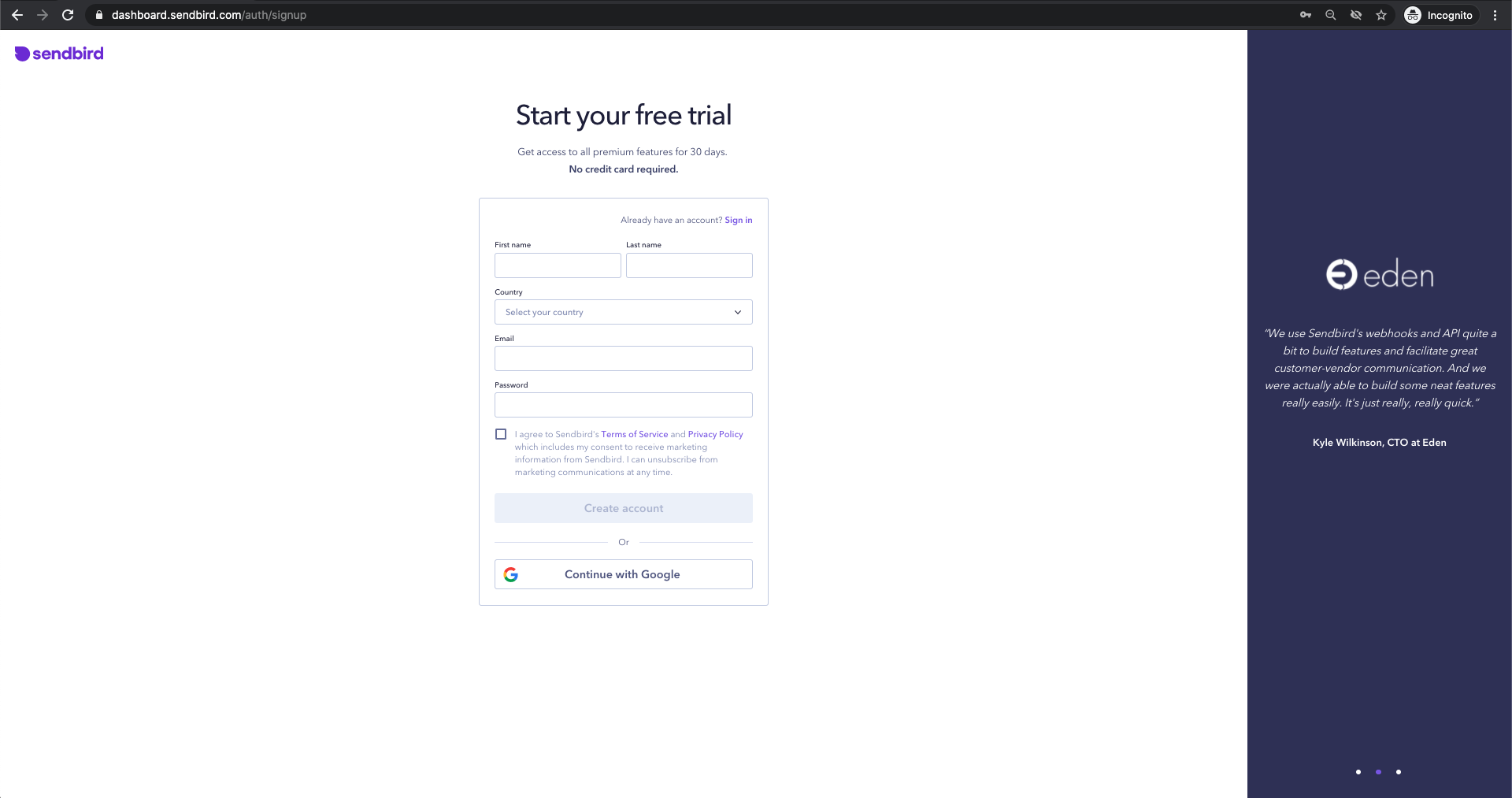 Tutorial continue with Google