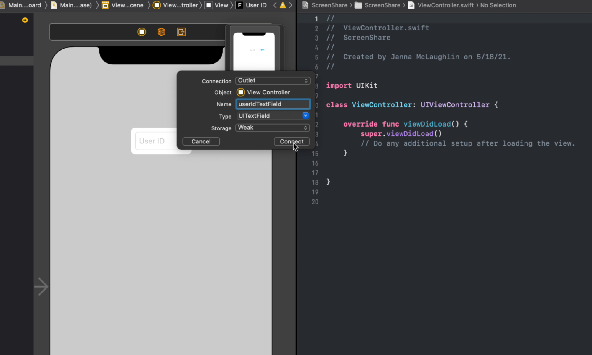Tutorial text field connect