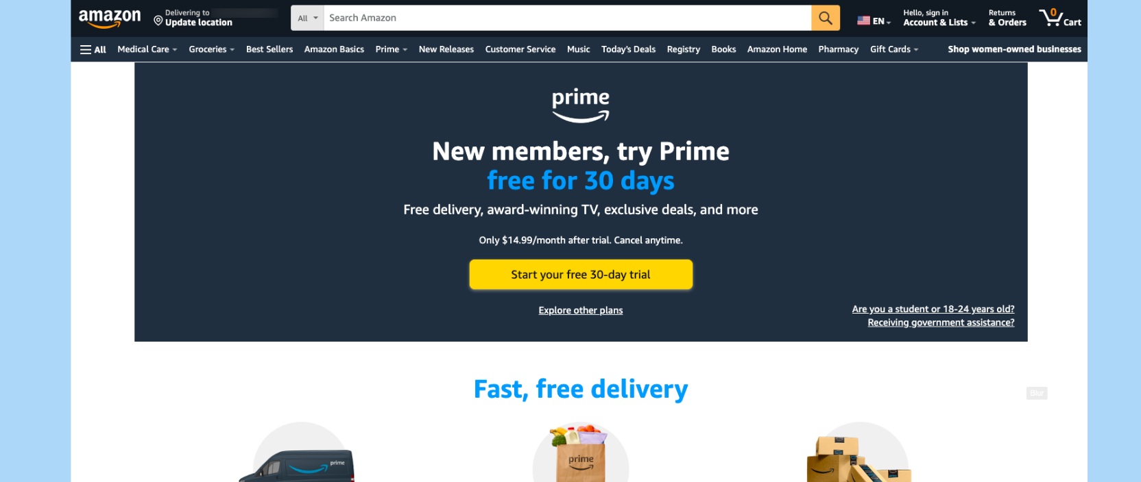 An image depicting the Amazon Prime homepage