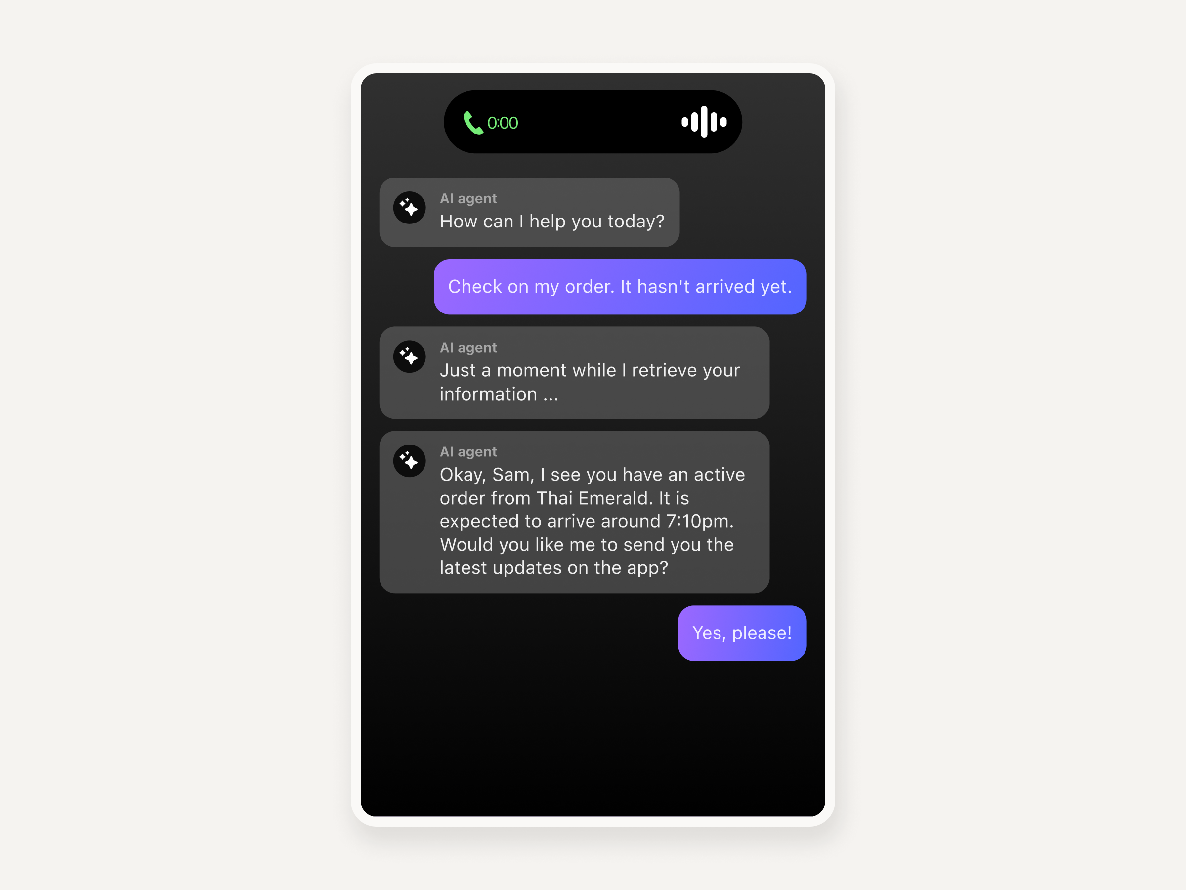 AI agent for ecommerce with voice recognition for voice assisted shopping