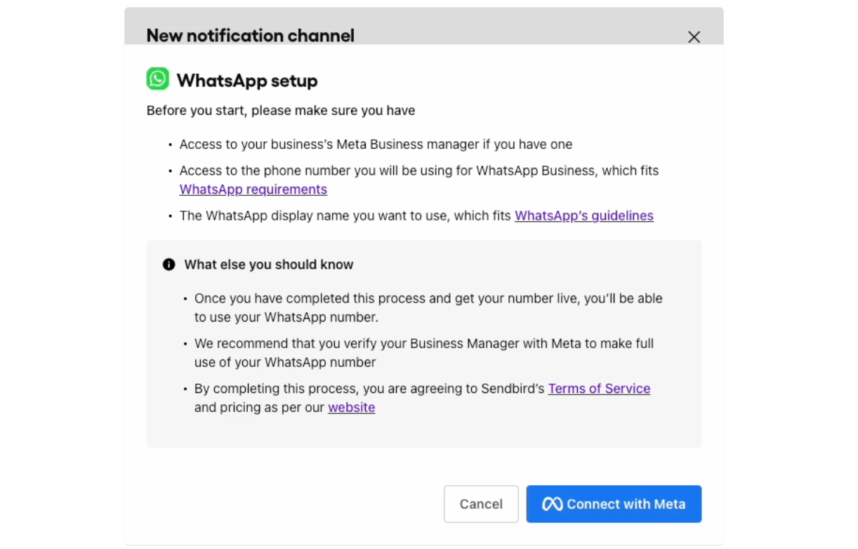 Connecting a WhatsApp channel to Meta