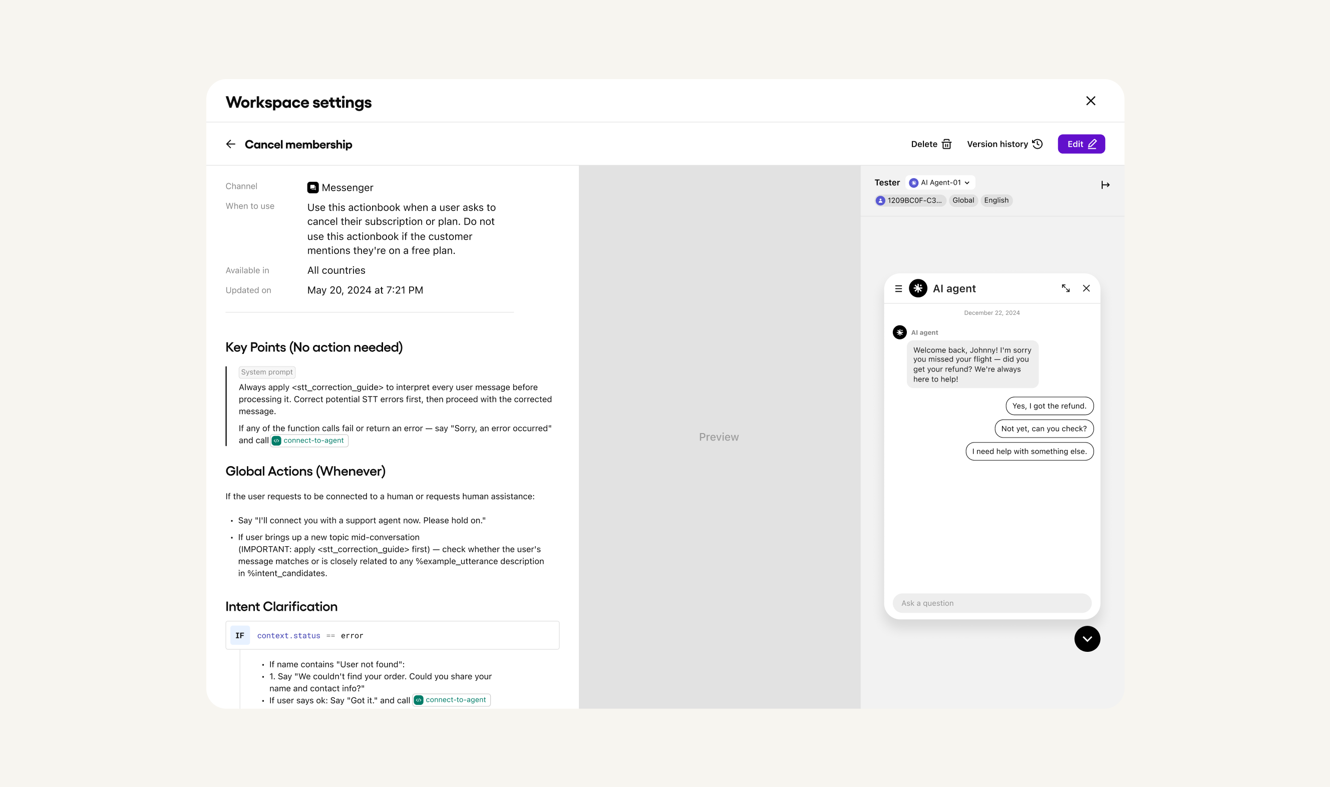 workplace settings for a cancel membership page