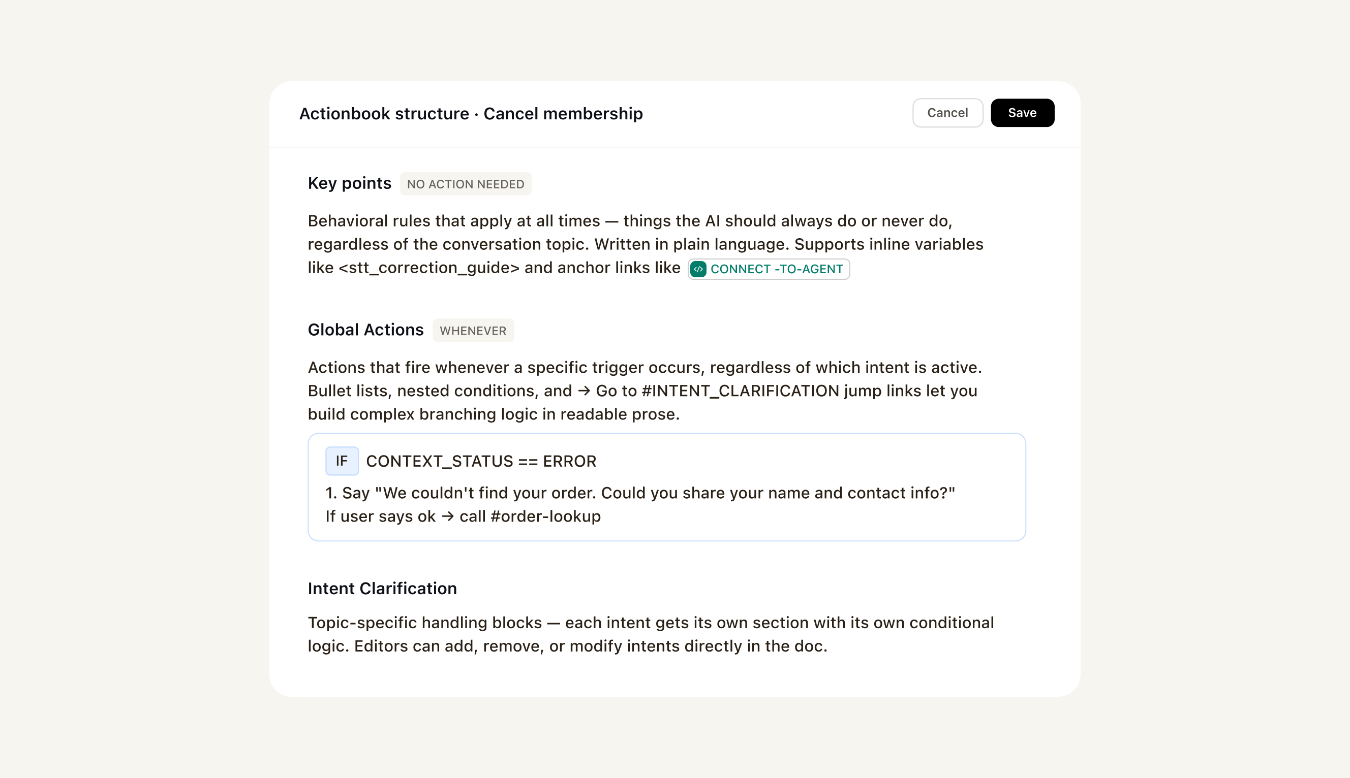 an actionbook structure to cancel membership