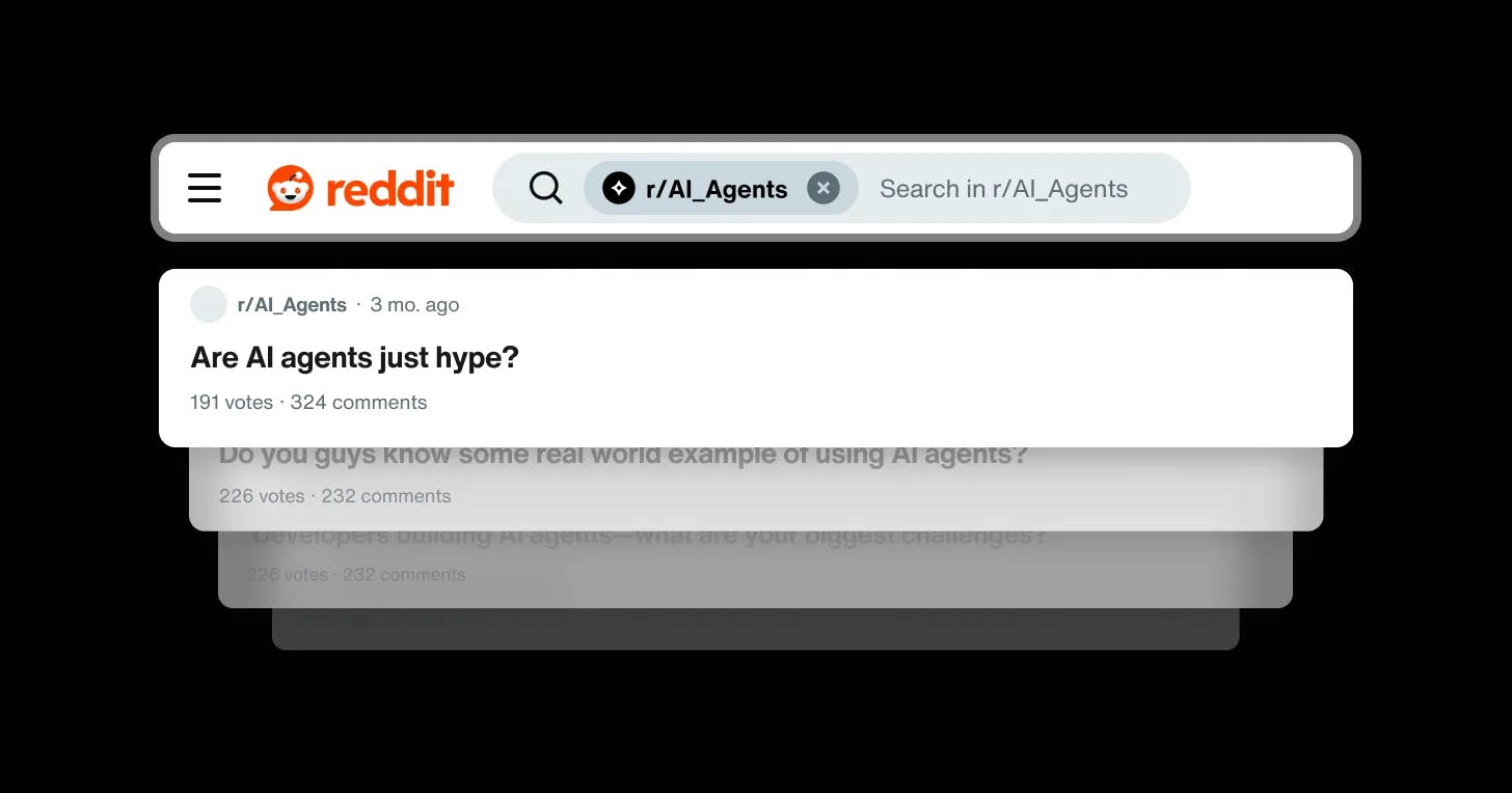 Answering reddit s top threads about ai agents